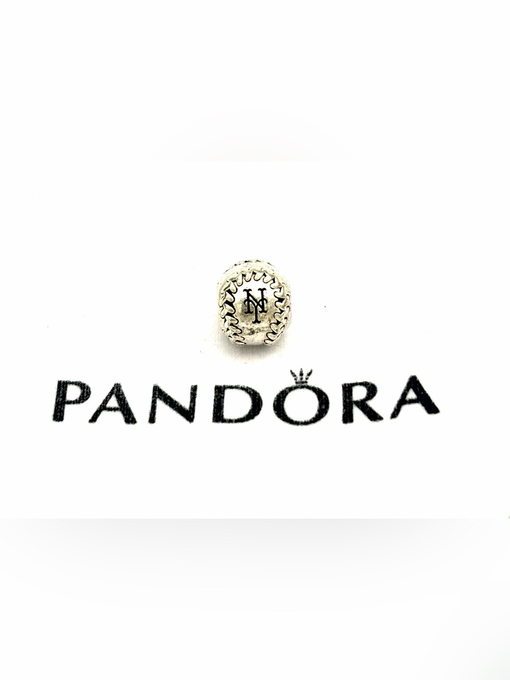 Pandora Authentic MBA Silver Baseball Stitch Charm with NY Mets Logo- Retired